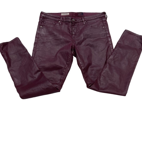 Woman's Adiano Goldschmeid AG Maroon Legging Super Skinny Ankle Faux Leather - Picture 1 of 12